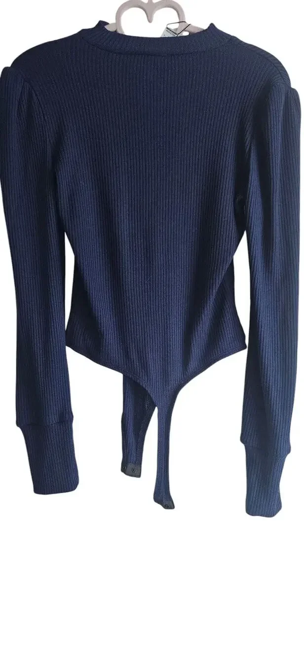 Navy Blue Revamped long Sleeves Womens Bodysuit Sweater Midnight Blue Size S